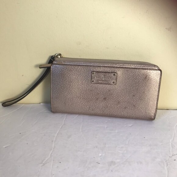 Kate Spade Rose Gold Large Wristlet Metallic Wallet Organizer Clutch Bag Zippy - Picture 2 of 14